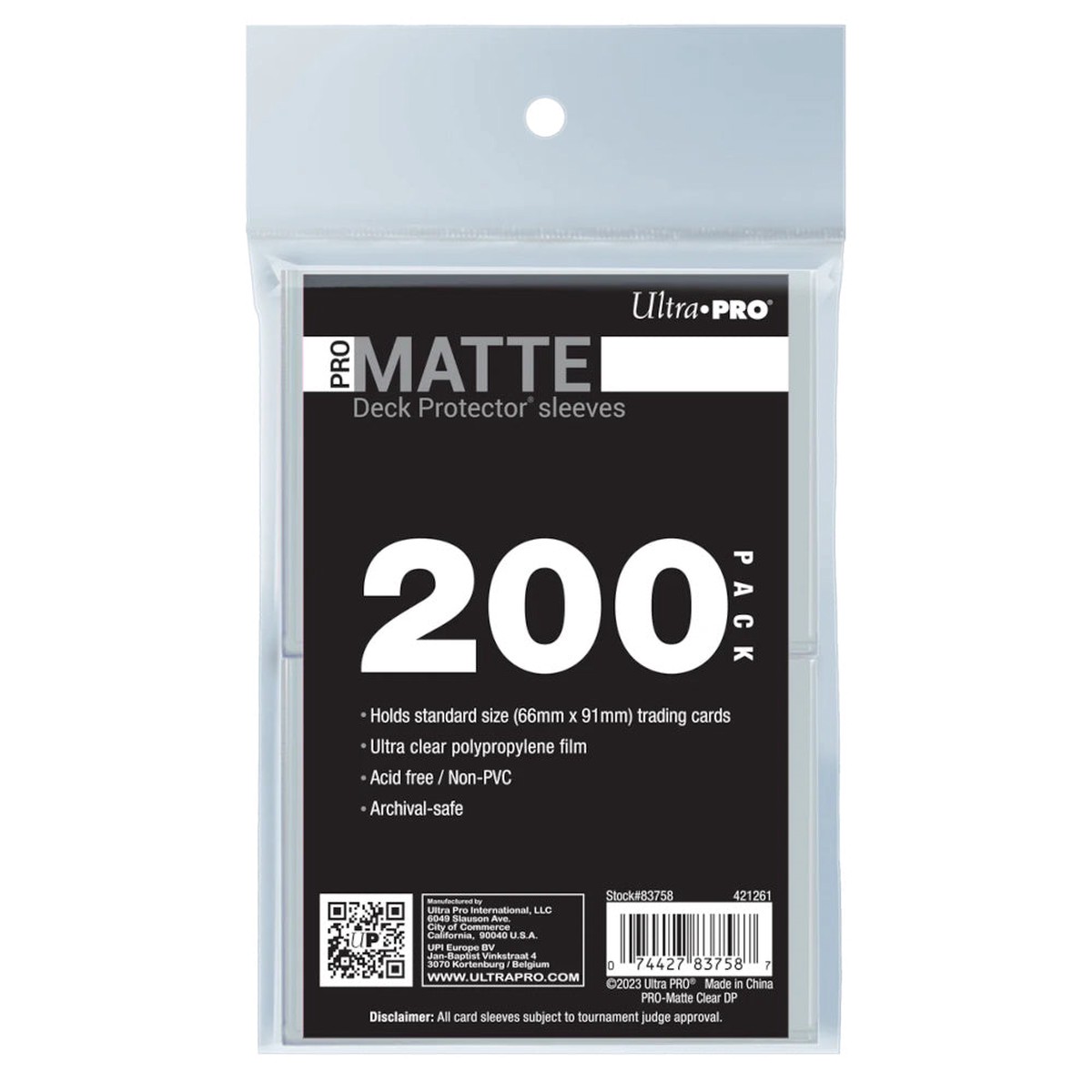 Ultra Pro - UP83758 PRO-Matte Standard Deck Protector Sleeves Bundle 200-Piece - Clear
