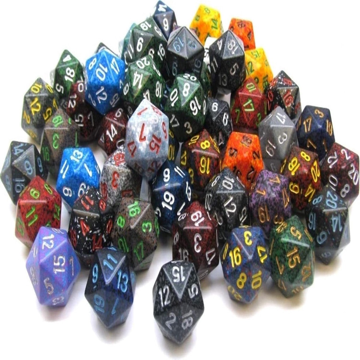 Chessex - Loose Speckled Polyhedral D20 Dice 50-Piece Set - Assorted