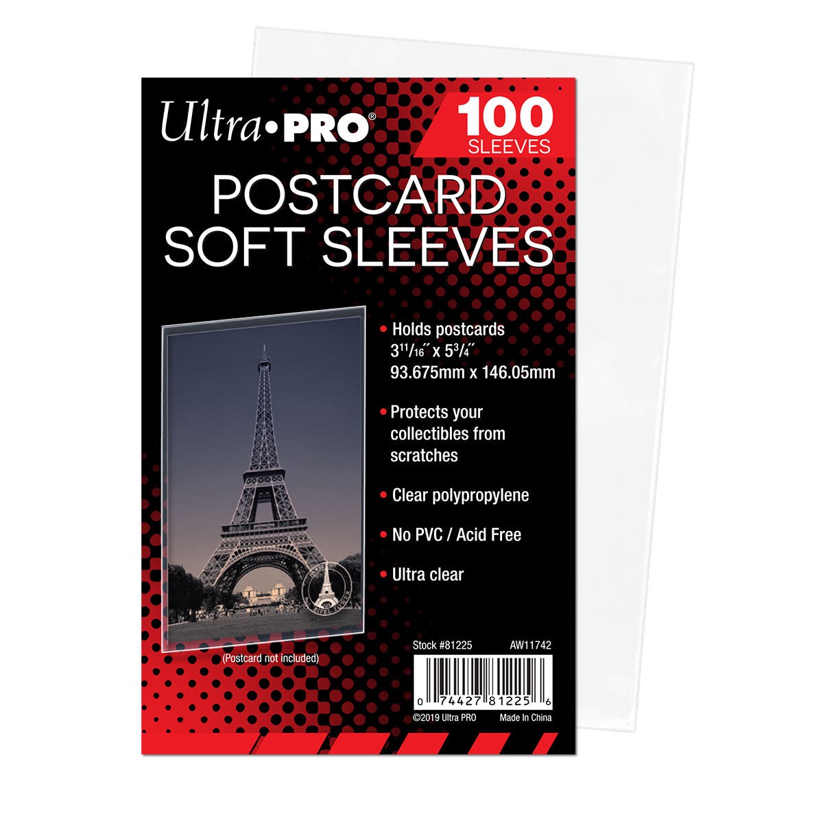 Ultra Pro UP81225 Postcard Soft Sleeves 100 Pieces 3-11/16" x 5-3/4"