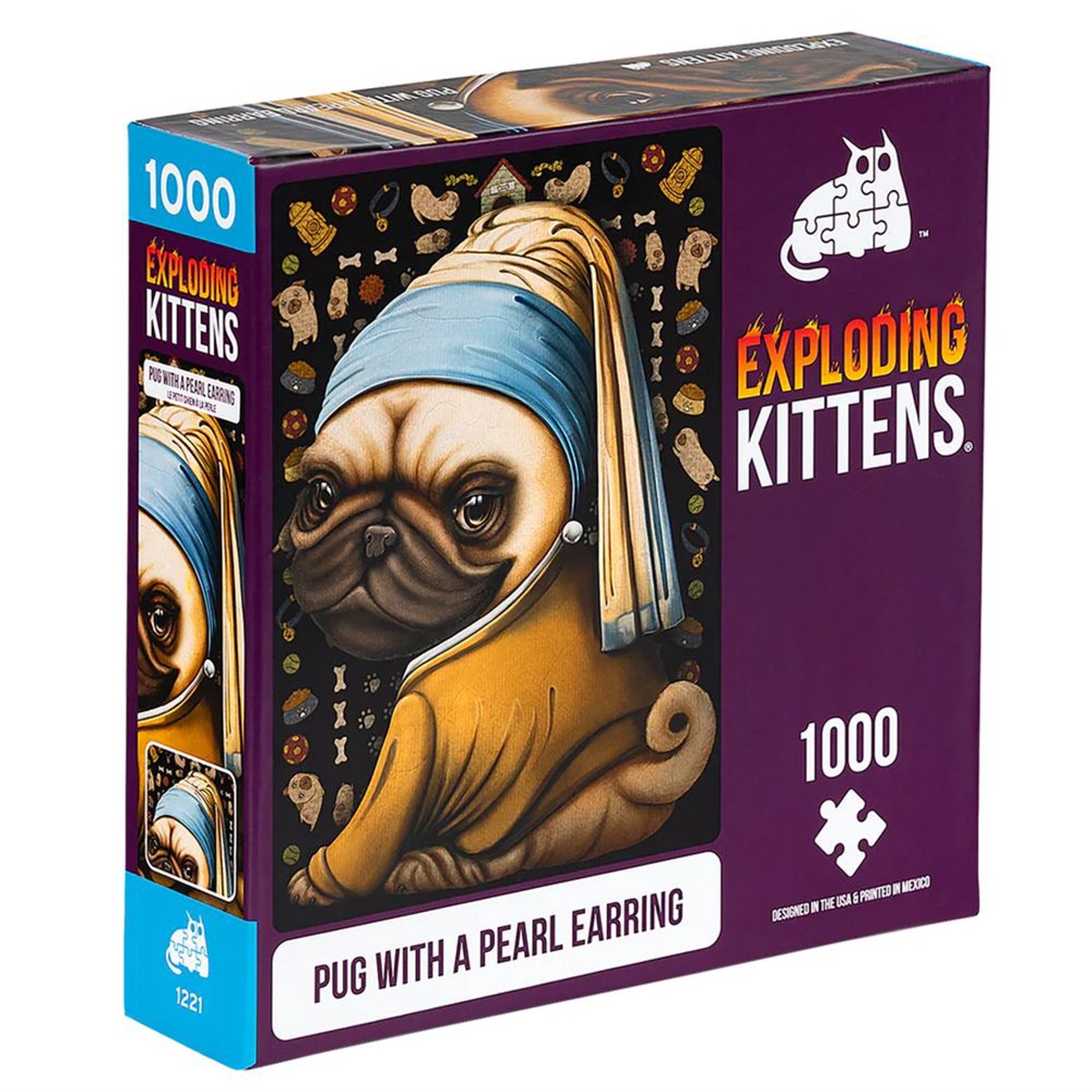 Exploding Kittens Pug with a Pearl Earring - 1000 Piece Jigsaw