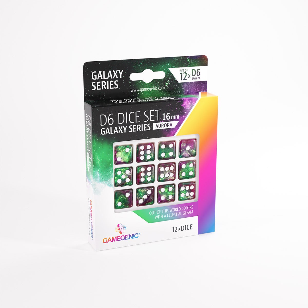 Gamegenic - Galaxy Series 16mm D6 Dice 12-Piece Set - Aurora