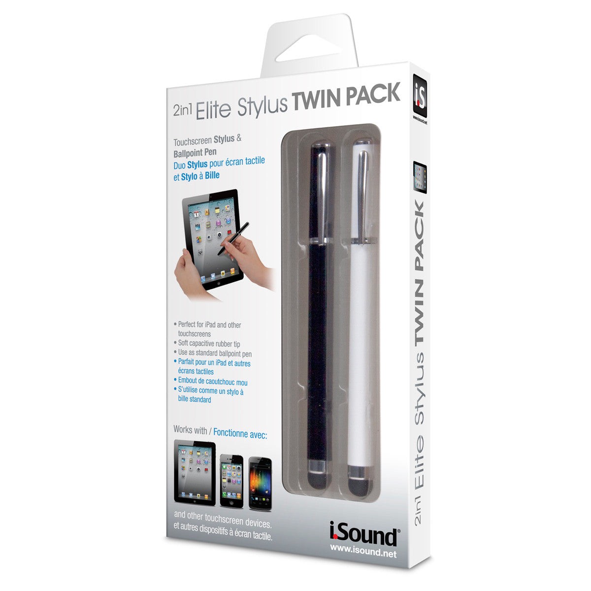 iSound - Touch Screen Elite Stylus Twin Pack Set - Black/White
