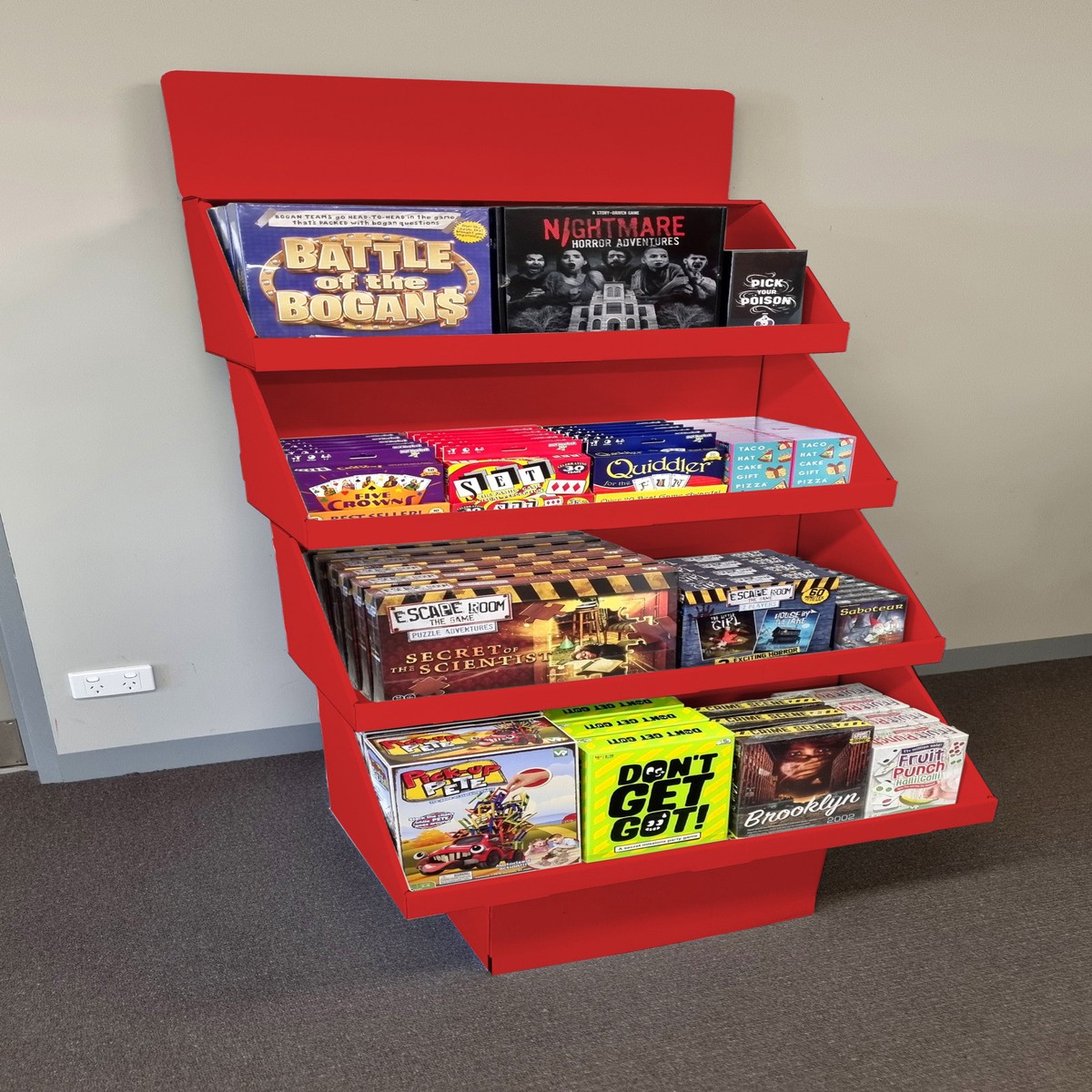VR Distribution Free Standing Display Unit #1 with Solid Red Header