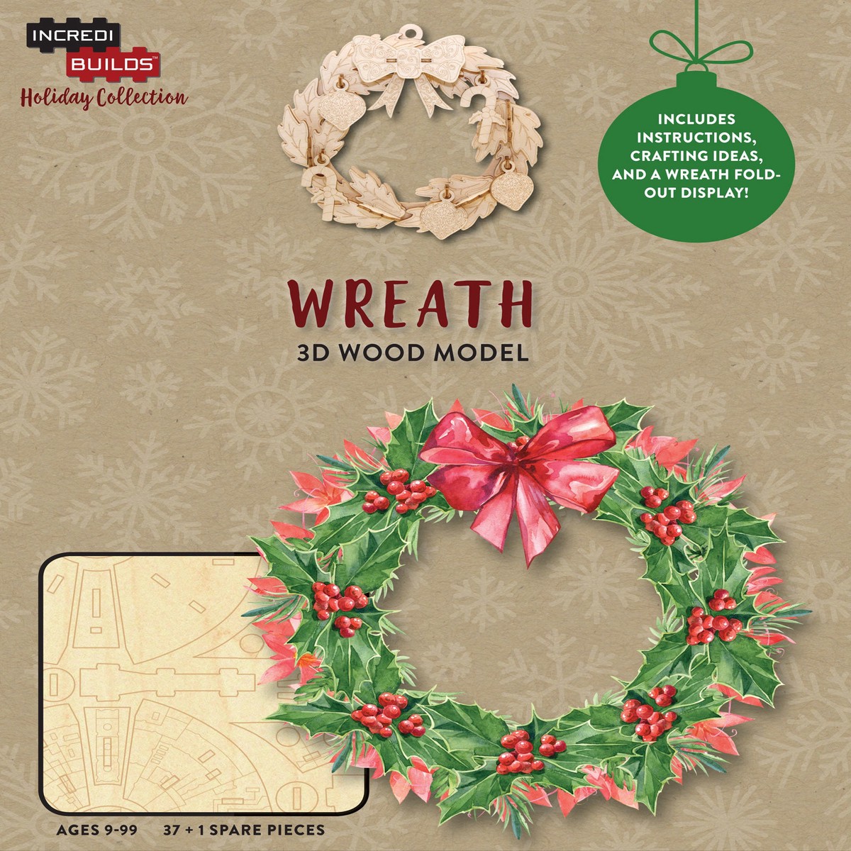 Incredibuilds Christmas Holiday Collection Wreath 3D Wood Model