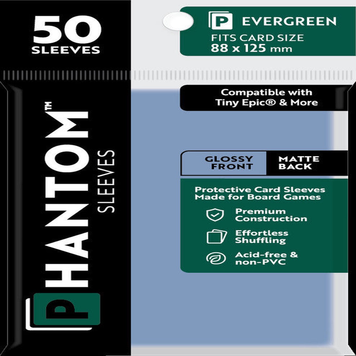 Phantom Sleeves - Gloss Front/Matte Back Evergreen Card Sleeves 50-Pieces 88 mm x 125 mm Size - Clear