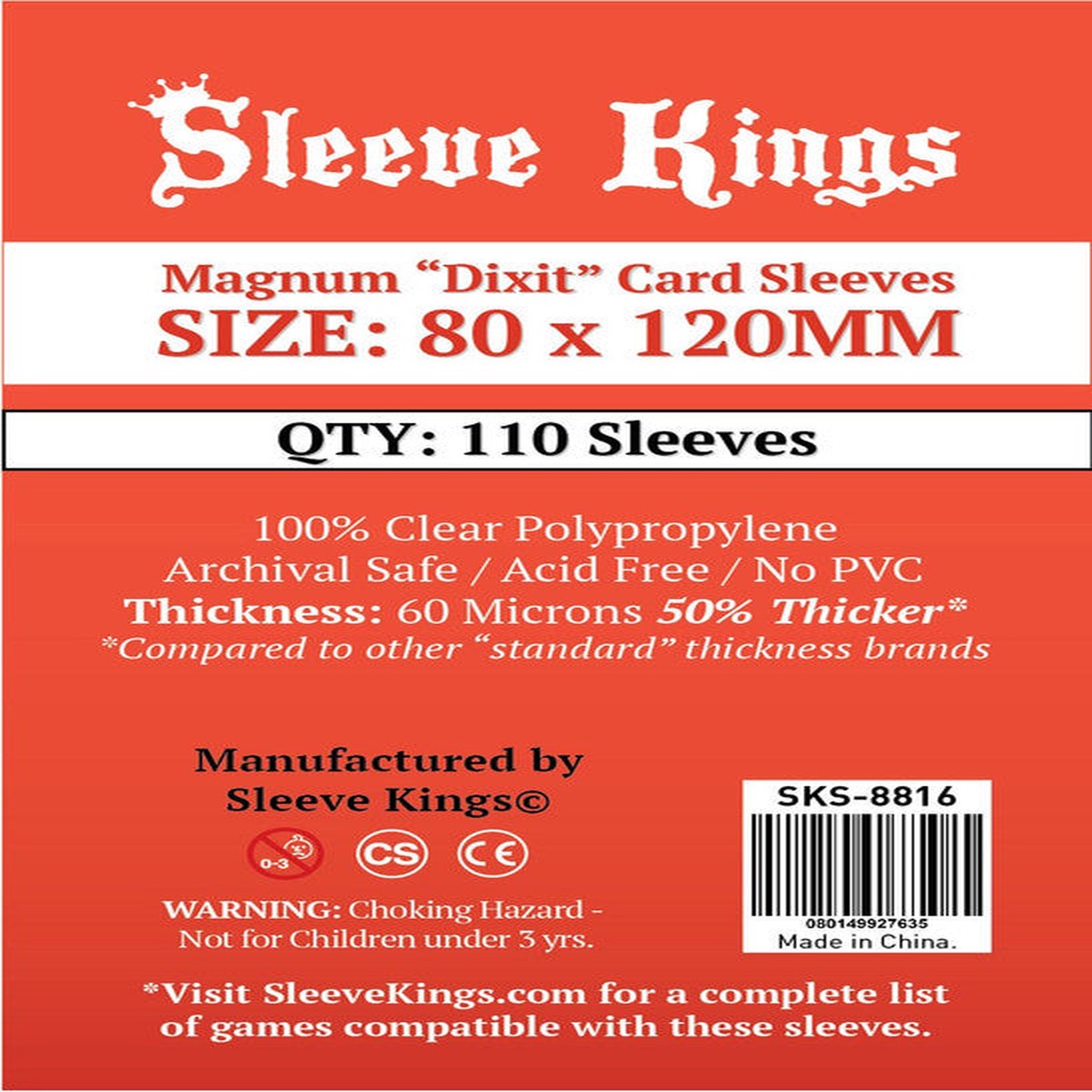 Sleeve Kings - Dixit Magnum Board Game Card Sleeves 110-Pieces 80 mm x 120 mm Size - Clear