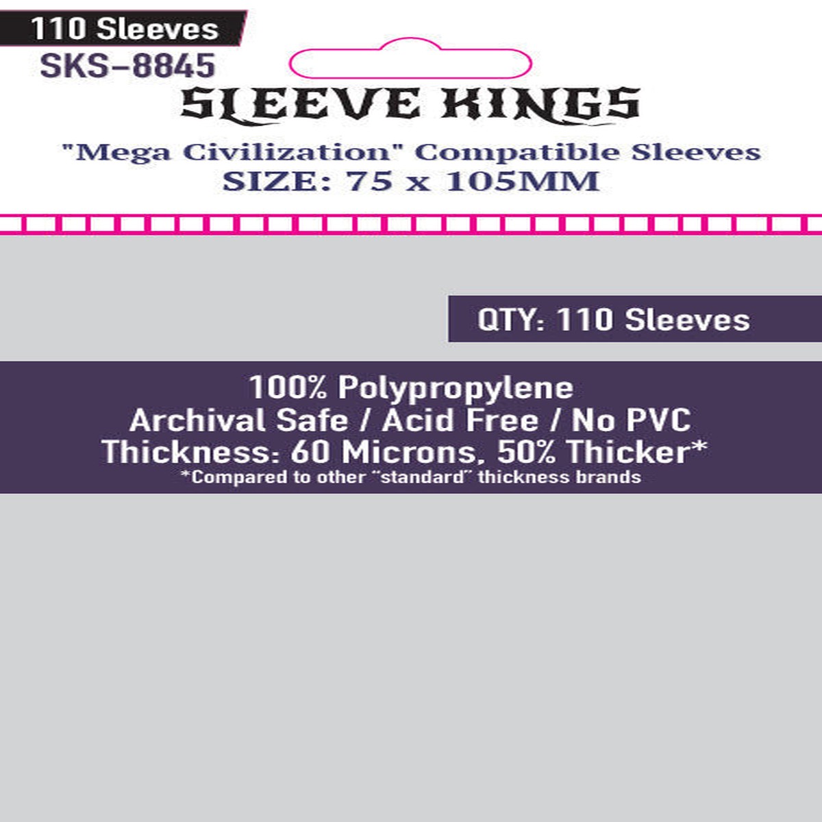 Sleeve Kings - Mega Civilization Compatible Board Game Card Sleeves 110-Pieces 75 mm x 105 mm Size - Clear
