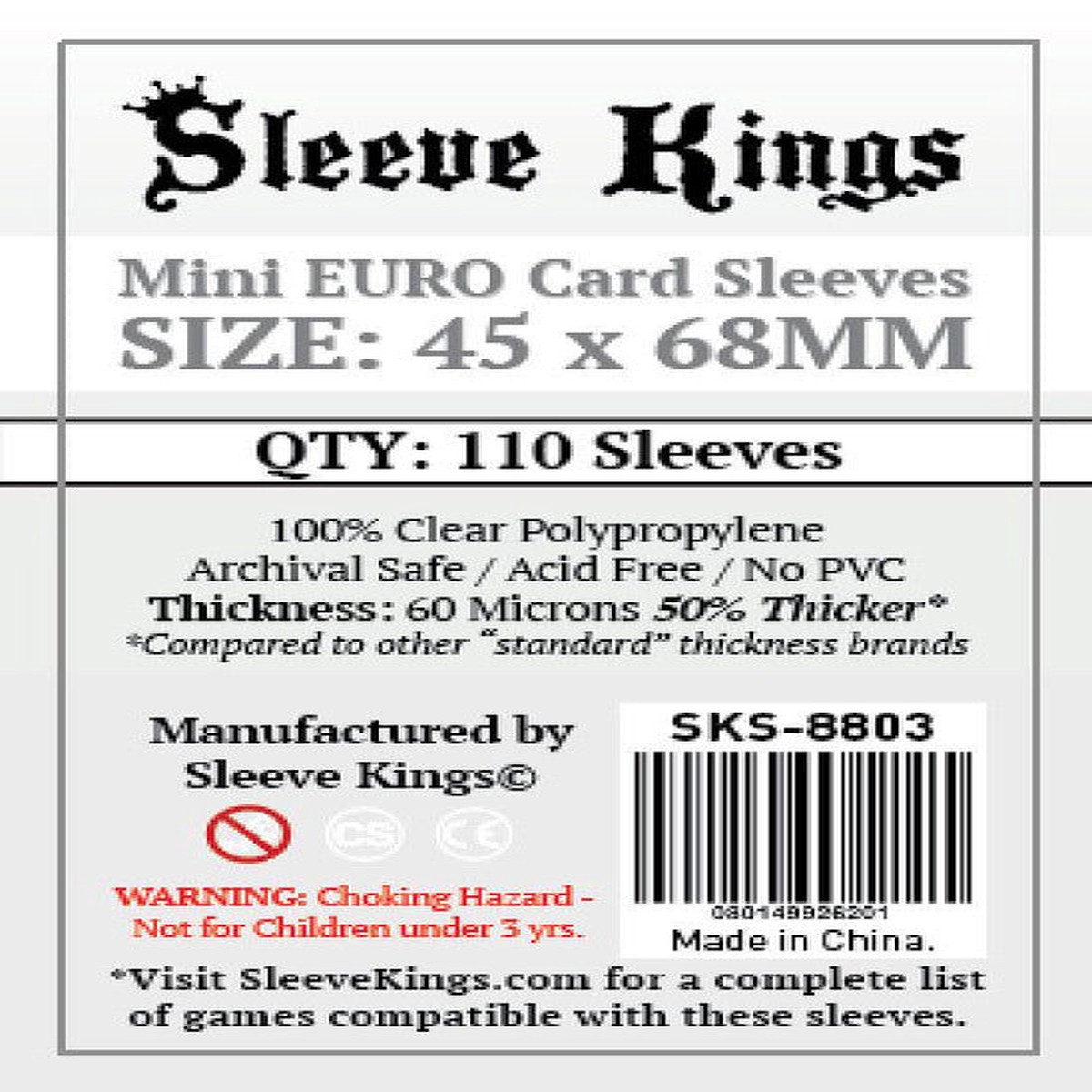 Sleeve Kings - Mini Euro Board Game Card Sleeves 110-Pieces 45 mm x 68 mm Size - Clear