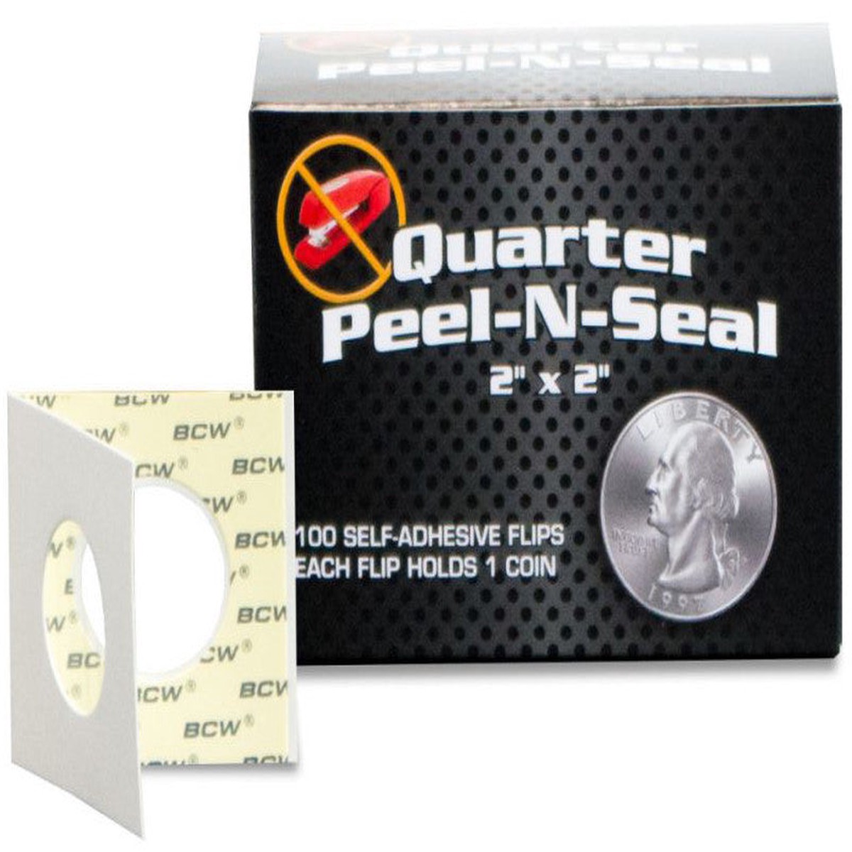BCW - Peel n Seal Adhesive Quarter Paper Flips 100-Pieces 2 inch x 2 inch Size