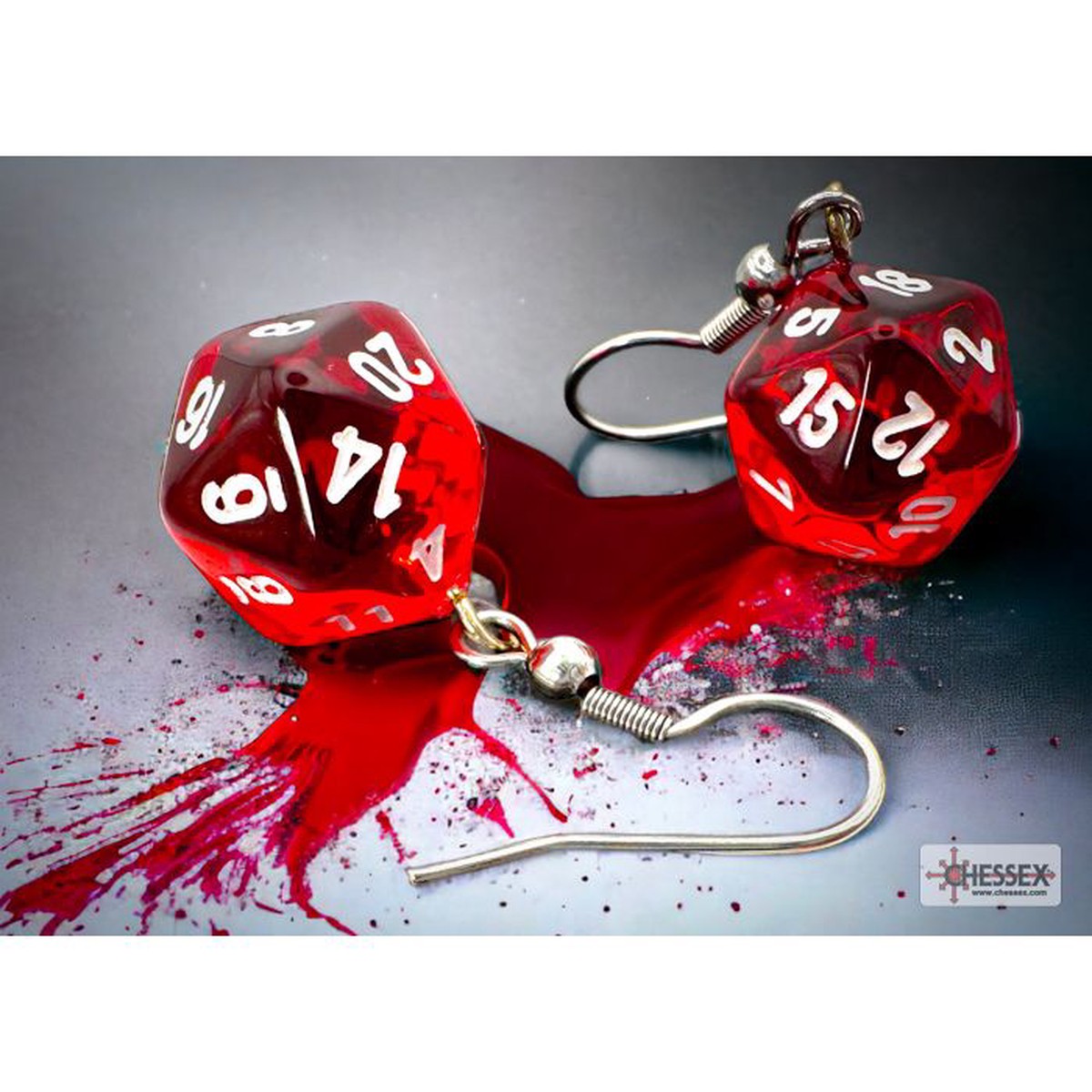 Chessex - CHX 54201 Hook Earrings Translucent Red Mini-Poly d20 Pair