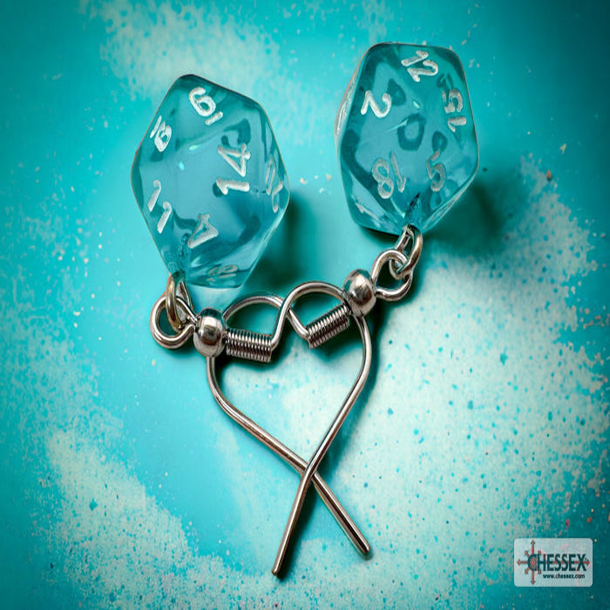 Chessex - CHX 54202 Hook Earrings Translucent Teal Mini-Poly d20 Pair (Preorder)