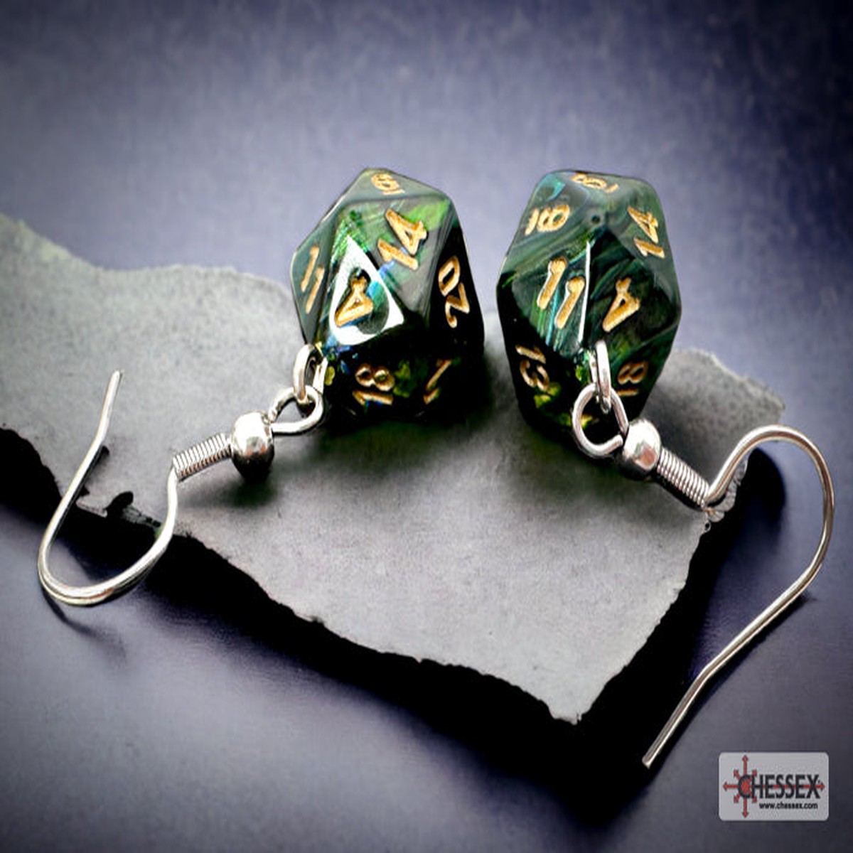 Chessex - CHX 54204 Hook Earrings Scarab Jade Mini-Poly d20 Pair (Preorder)