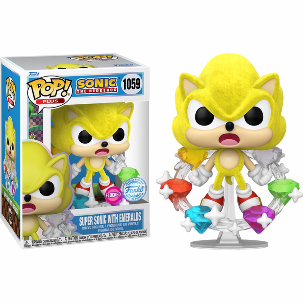 Sonic - Super Sonic with Emeralds US Exclusive Flocked Pop! Vinyl