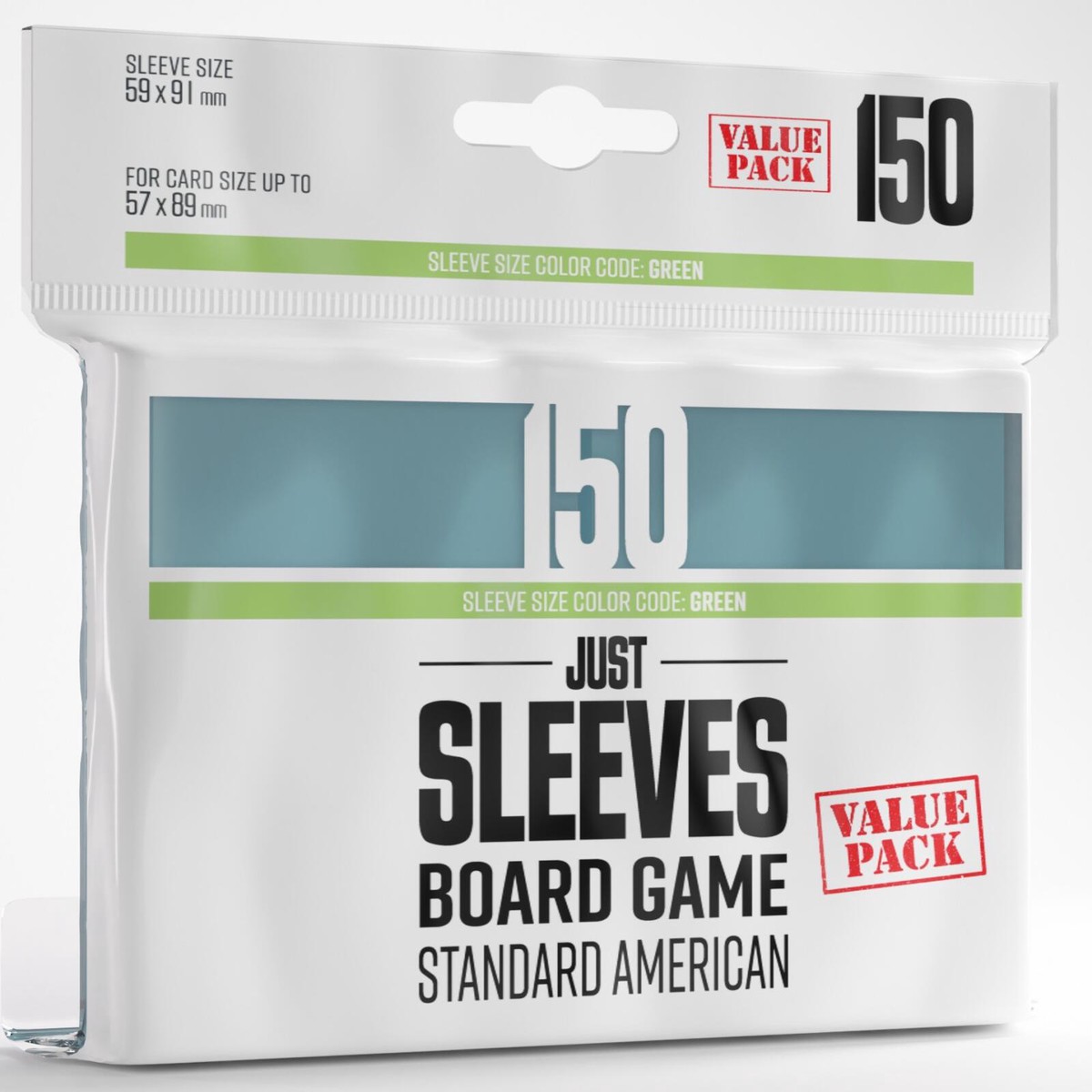 Gamegenic Just Sleeves Green - Standard Sized Value Pack (59mm x 91mm) (150 Sleeves Per Pack)