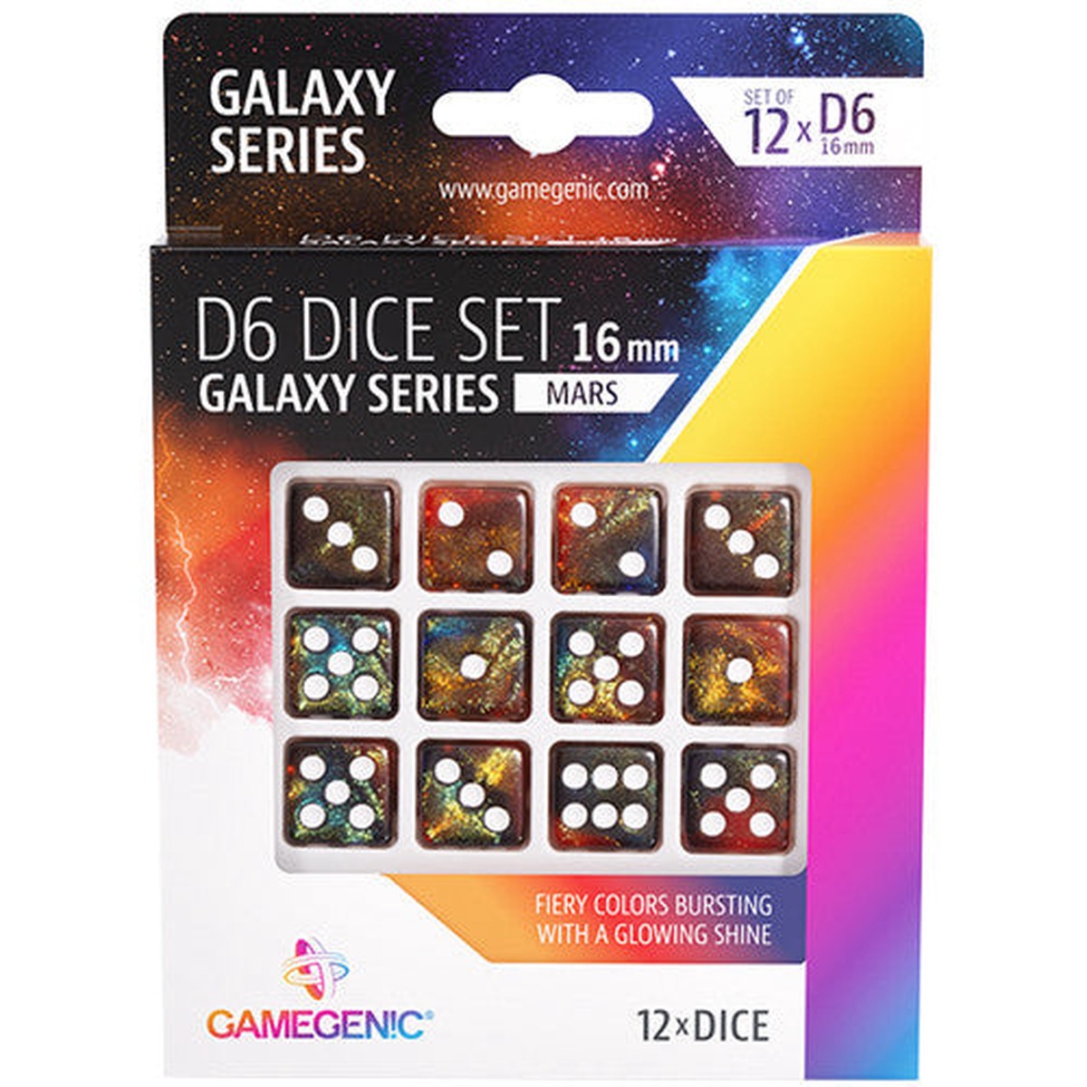 Gamegenic Galaxy Series 16mm d6 Dice 12-Piece Set - Mars