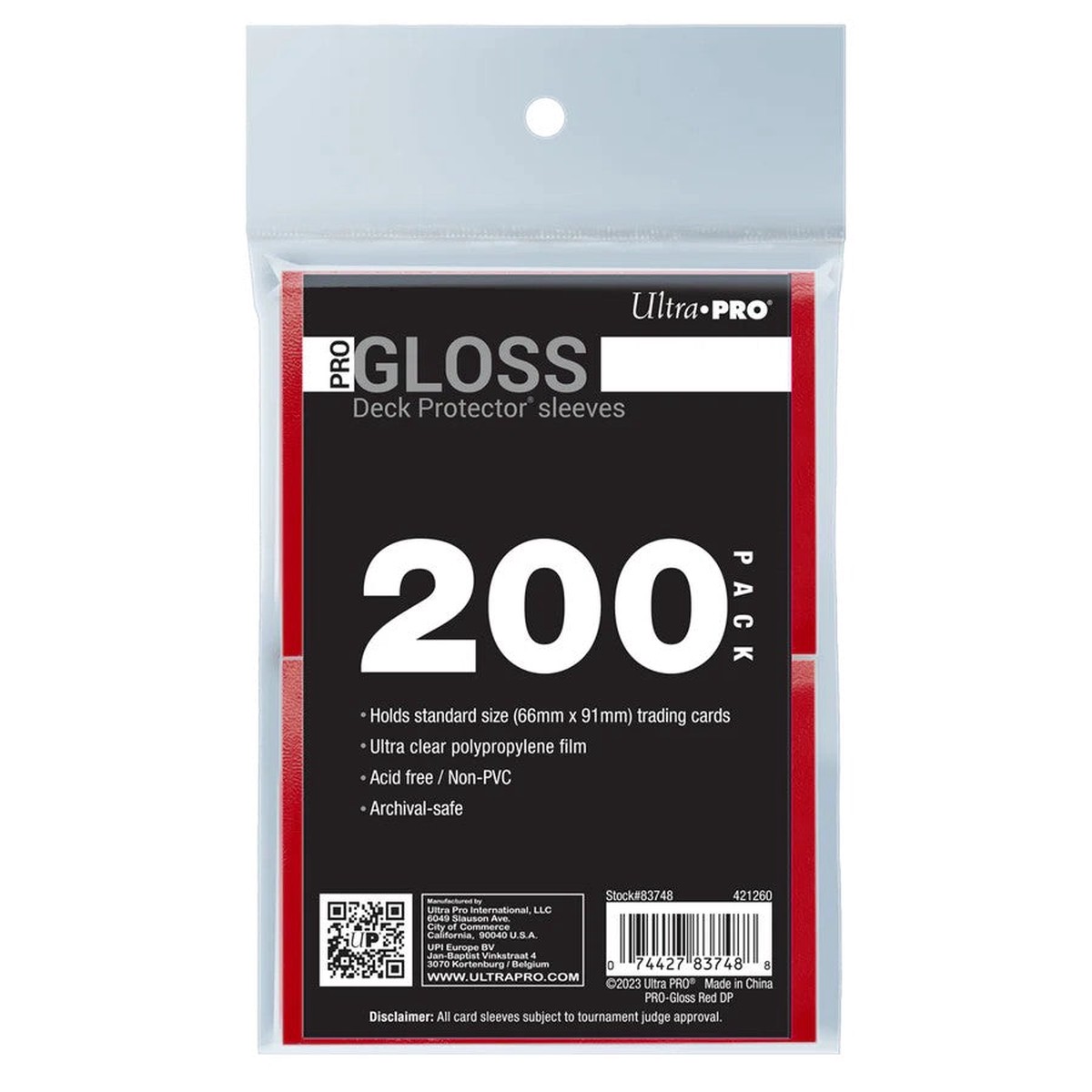 Ultra Pro: PRO-Gloss Standard Deck Protector Sleeves 200ct Bundle - Red