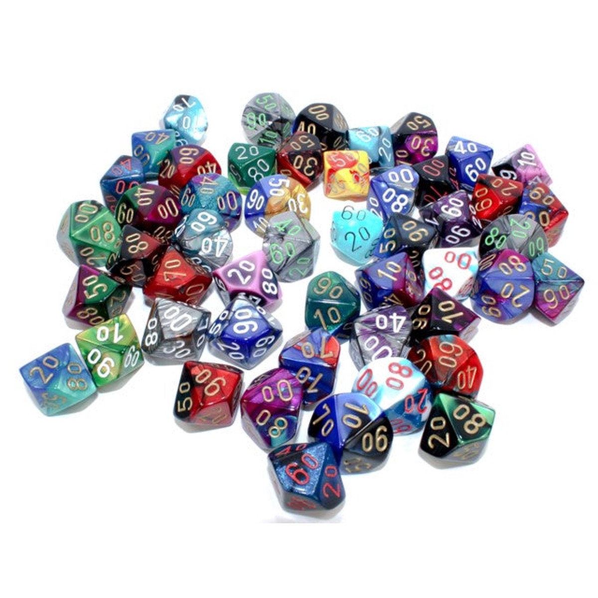 Bag of 50 Assorted Loose Gemini Polyhedral Tens 10