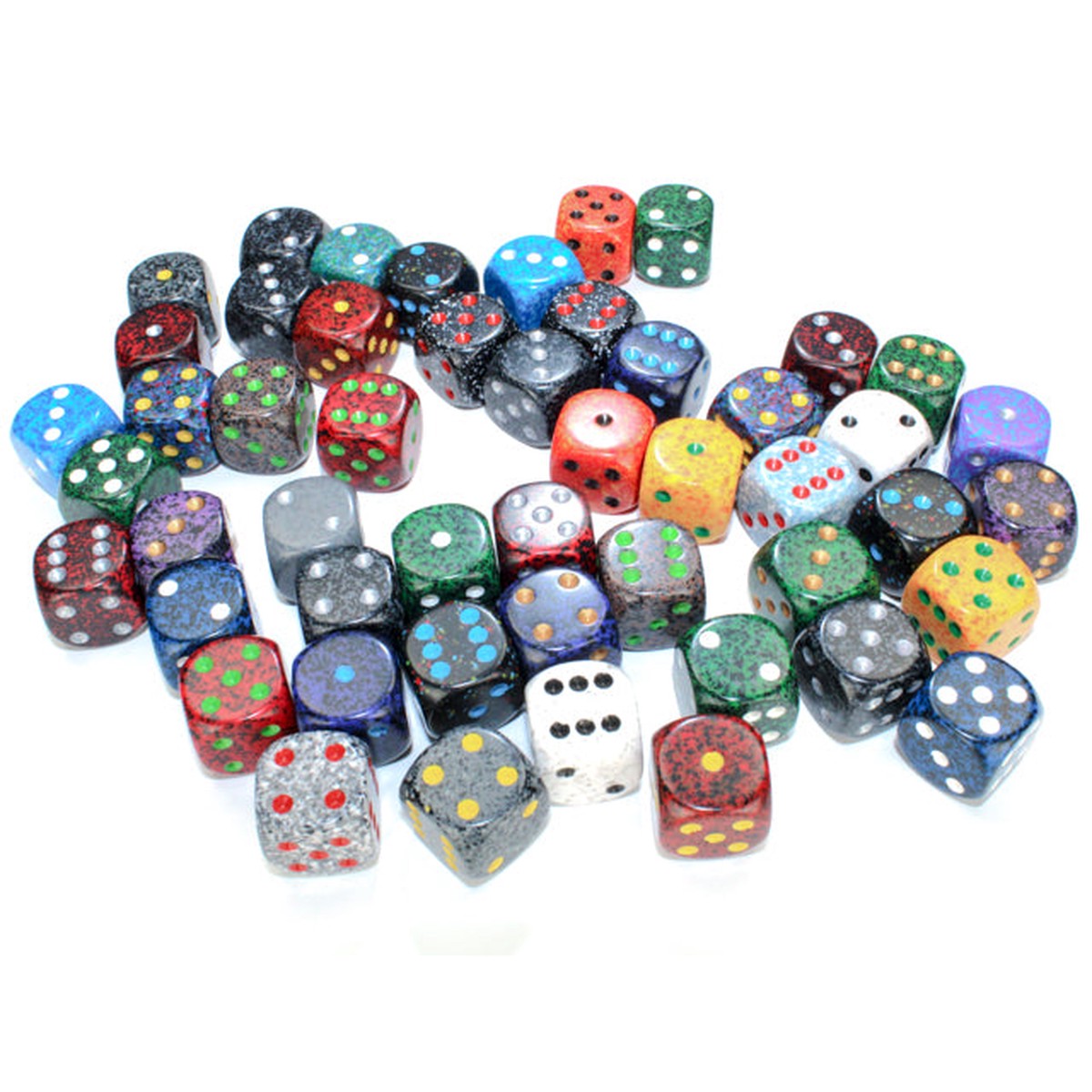 Bag of 50 Assorted Loose Speckled 16mm with Pips d6 Dice