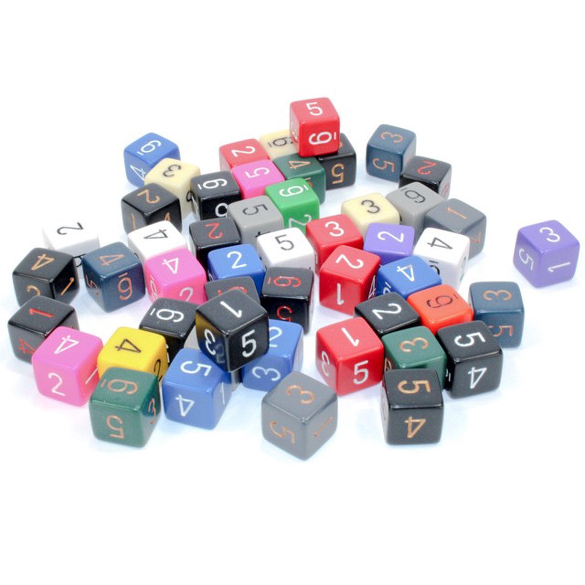 Opaque Bag of 50 Assorted Polyhedral d6 w/#s